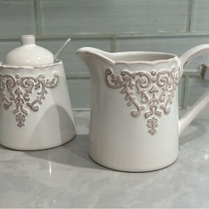 Shabby Chic Sugar & Creamer Set with Spoon Set